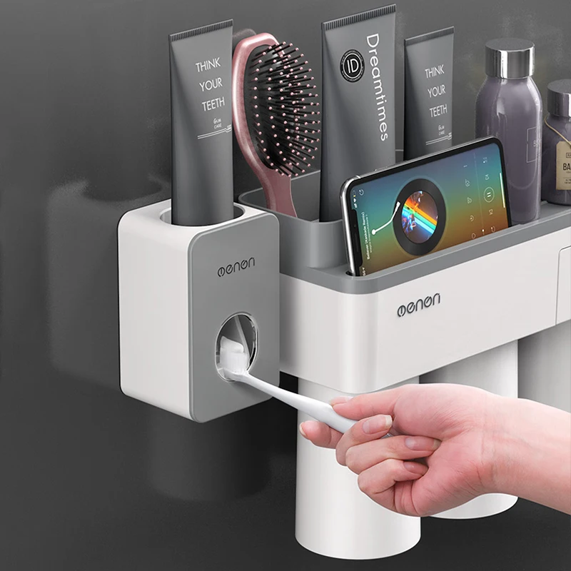 Новая Магнитная Адсорбция Зубная щётка держатель с 4 чашки настенный Ванная