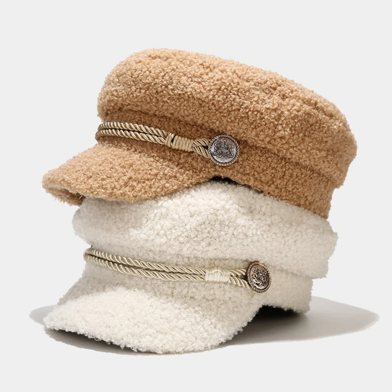 

Осенне-зимняя Военная Кепка, женская модная кепка из овечьей шерсти, кепка газетчика, Женская Повседневная теплая плоская кепка, женские ке...