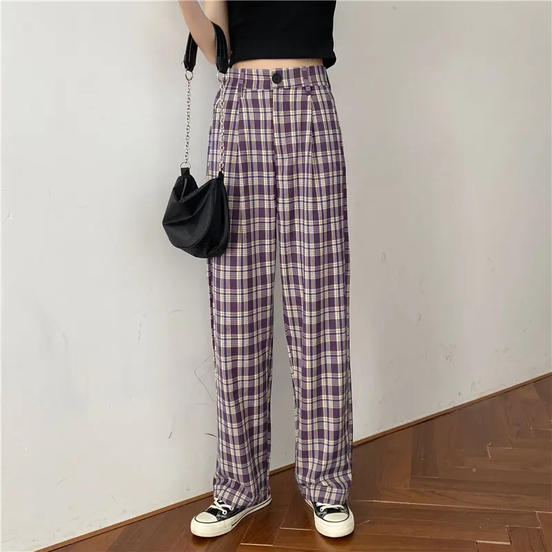 Женские повседневные брюки Alien Kitty мягкие свободные прямые в клетку большого