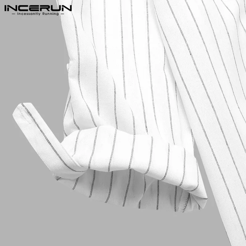 

2021 Fashion Striped Men Shirt Spring Stand Collar Long Sleeve Button Camisa Streetwear Pockets Casual Tops Men Clothing INCERUN