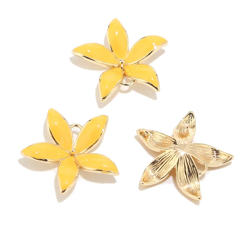 

3pcs/lot Gold Plated Brass 22mm Yellow Flower Charms Connectors Pendants For DIY Jewelry Necklaces Bracelets Earrings Making