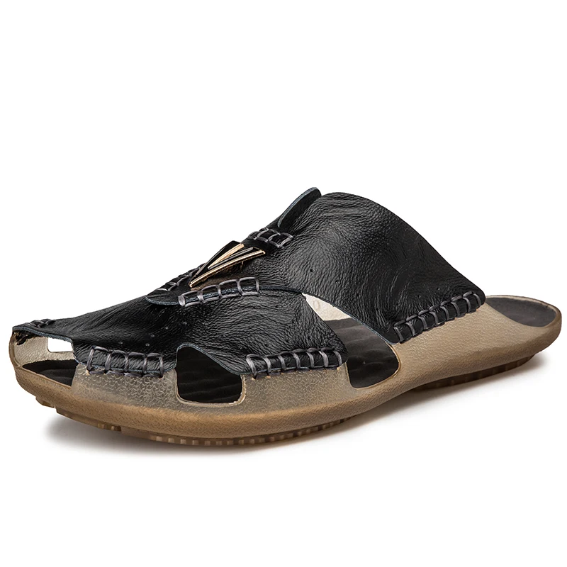

New Men's Beach Leather Soft Men Casual Summer Slippers