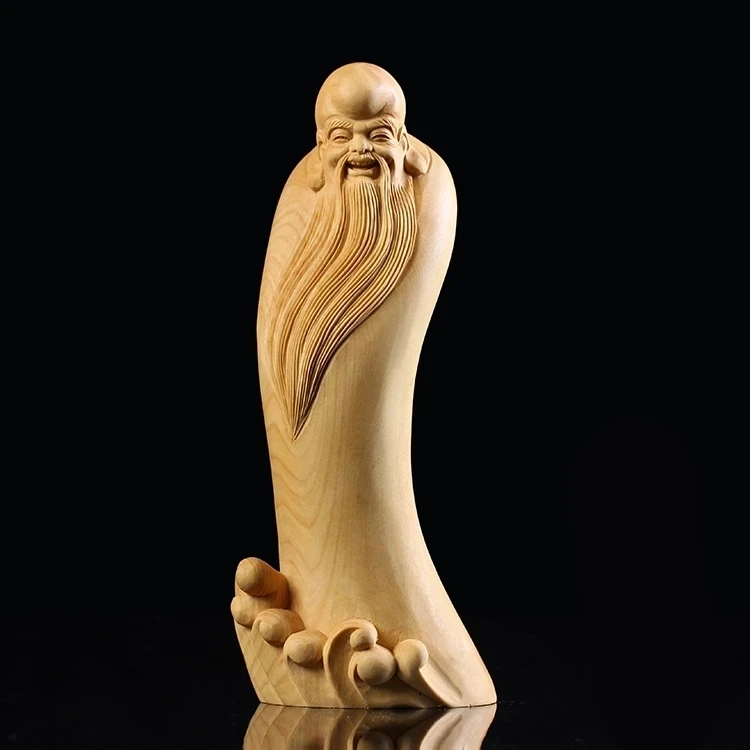 

Boxwood 16cm 18cm Longevity God Sculpture Wood Chinese Mythical God Statue Home Decor