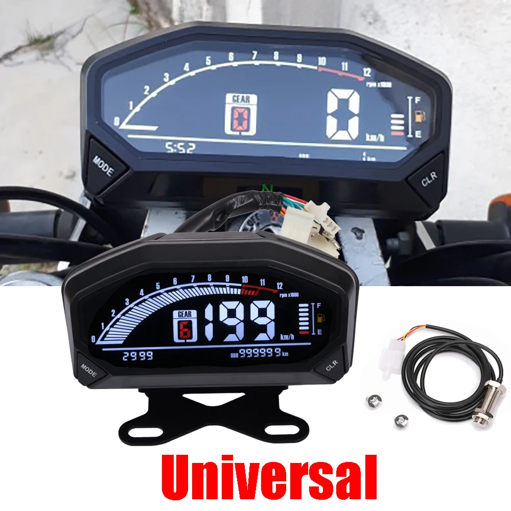 YG150-23 Universal Motorcycle LCD Speedometer Digital Backlight Odometer Tachometer Fuel Gauge Speed Display For 1,2,4 Cylinders