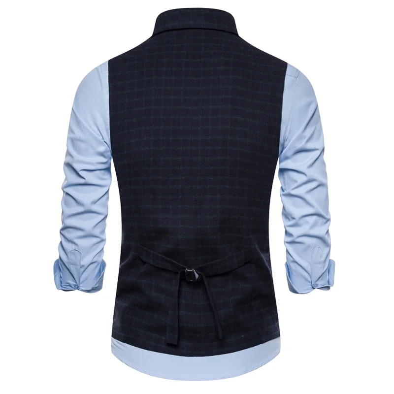 YUNCLOS черный белый в клетку повседневный мужской костюм жилет однобортный деловой