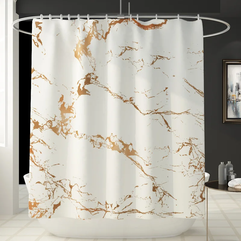 

Marble Print Shower Curtain 4 Piece Carpet Cover Toilet Cover Bath Mat Pad Set Bathroom Curtain with 12 Hooks