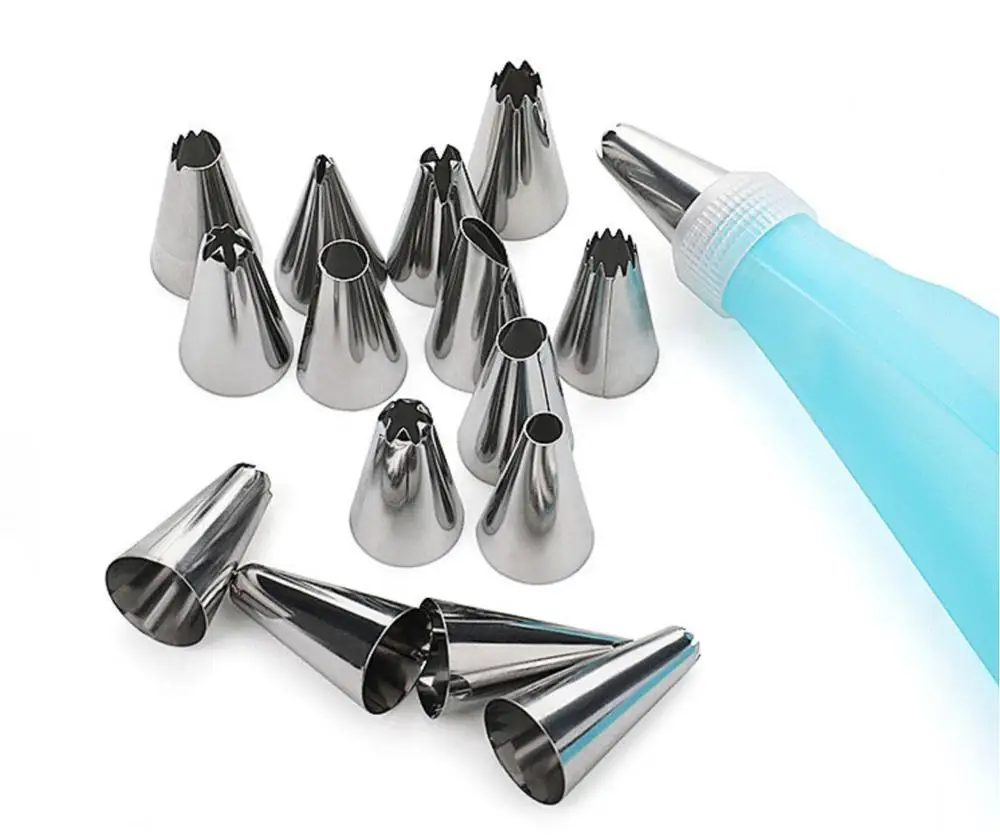 

14PC/Set DIY Silicone Icing Piping Cream Pastry Bag Stainless Steel Nozzle Converter Kitchen Baking Pastry Cake Decorating Tools