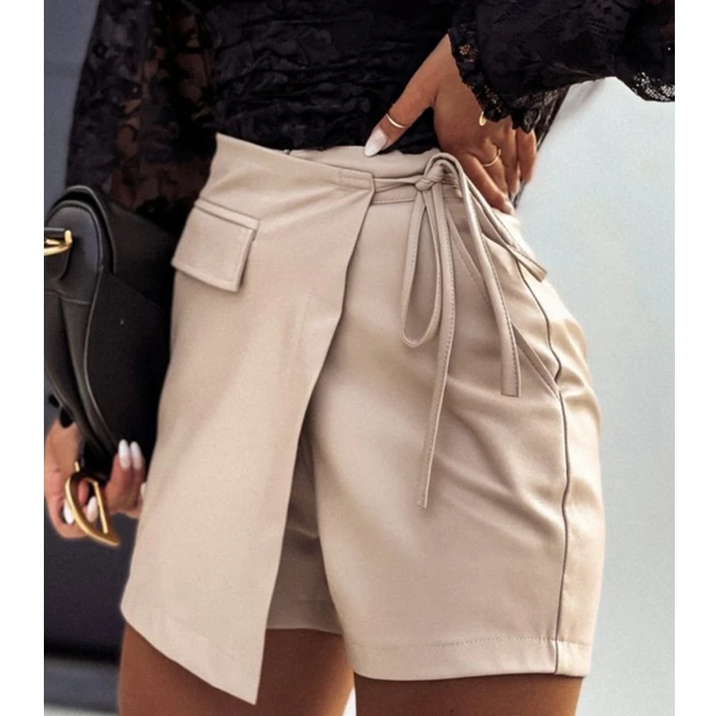 

Mandylandy Strap Leather Shorts Women High Waist Bodycon Shorts Skirts Sexy Streetwear PU Short Pants Leathers Skirts Shorts