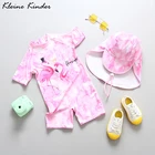 Купальник для девочек, розовый слитный комбинезон с УФ-защитой и фламинго, купальник для девочек, пляжный летний детский купальный костюм для бассейна