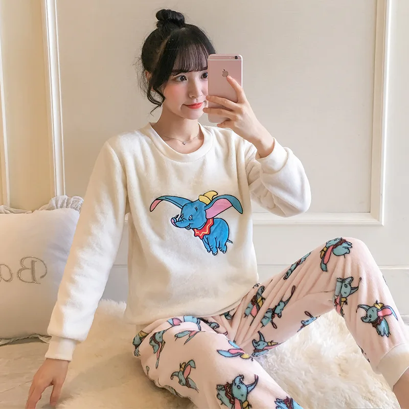 Осень-зима Для женщин фланелевые пижамные комплекты одежда для сна Nightsuits теплые