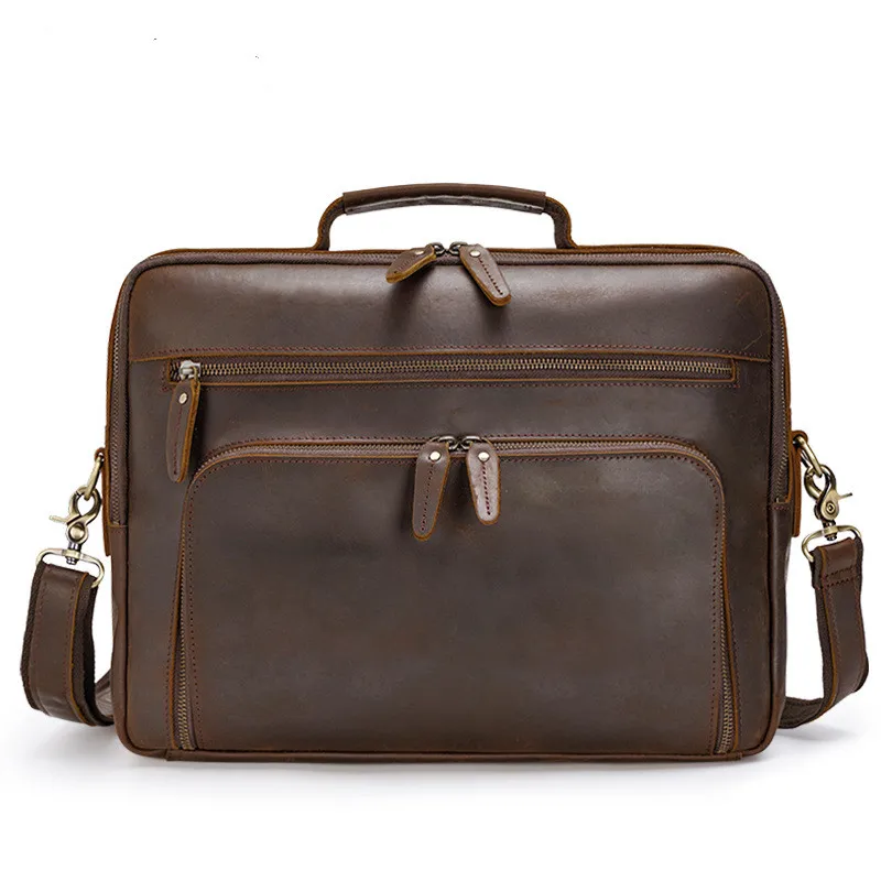 New retro leather briefcase men's leather handbag 15.6-inch laptop bag natural leather diagonal bag