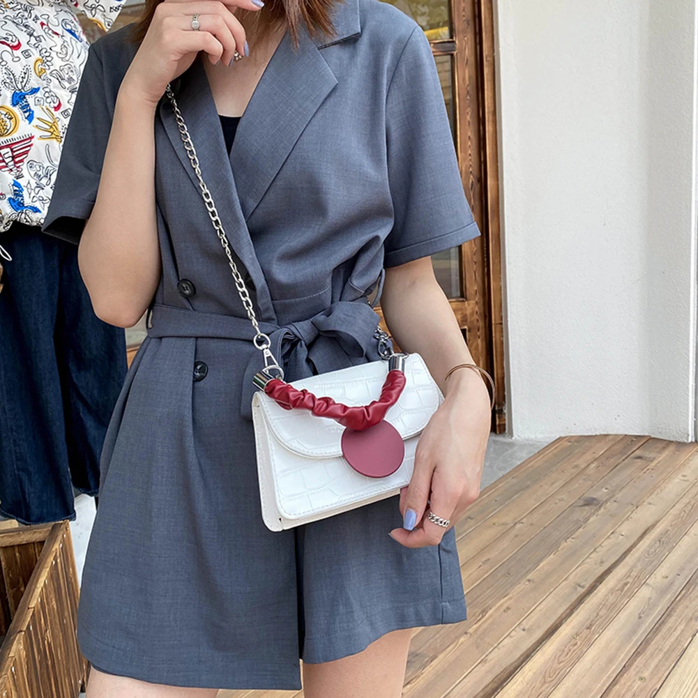 Женская сумка-тоут портативная плиссированная PU кожаная Дамская цепочка