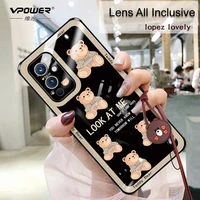 for oneplus 9 case clear glass shield case tempered cartoon bear hard back protection shell for one plus 9 pro cover