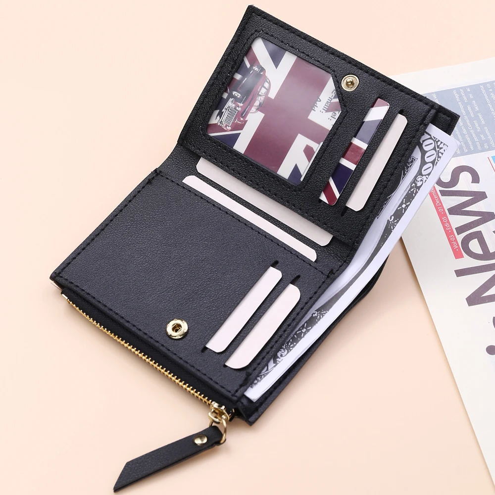 

Women Wallets Leather Female Purse Mini Hasp Solid Multi-Cards Holder Fashion Coin Short Wallets Slim Small Wallet Zipper Hasp