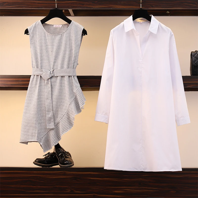 Женское платье-двойка осень 2020 модное свободное повседневное белое