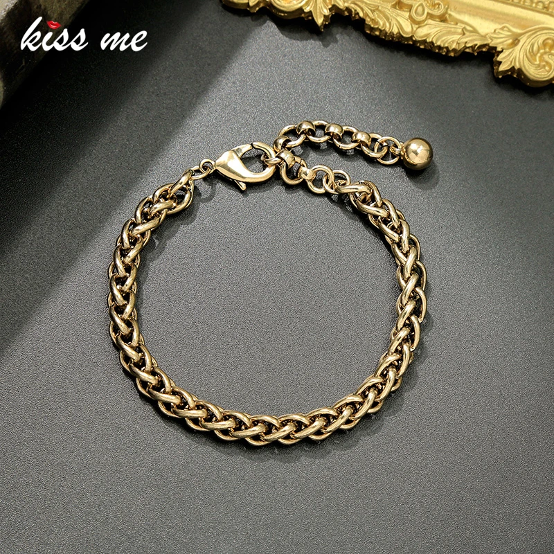 Женский винтажный браслет ручной работы kissme золотистый на запястье из