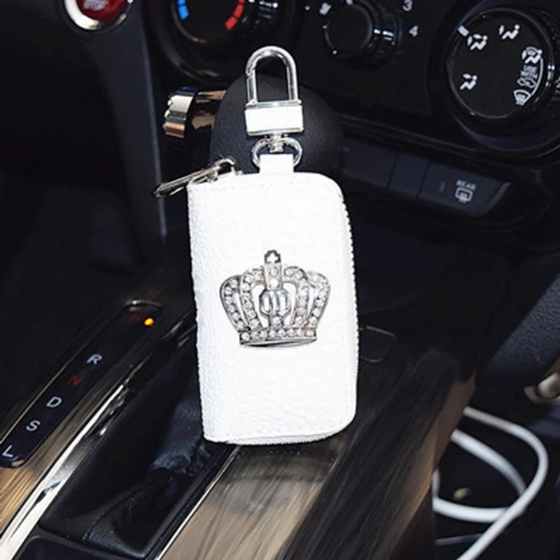 Чехол для автомобильных ключей с хрустальной короной кожаный держатель