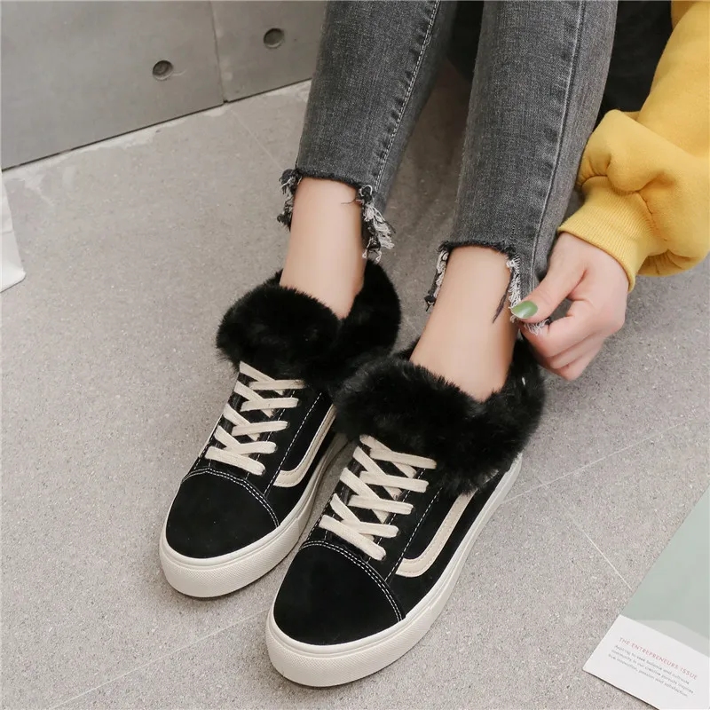 Обувь с мехом Женская бархатная обувь на плоской подошве хлопковая 2019 г. Зимняя