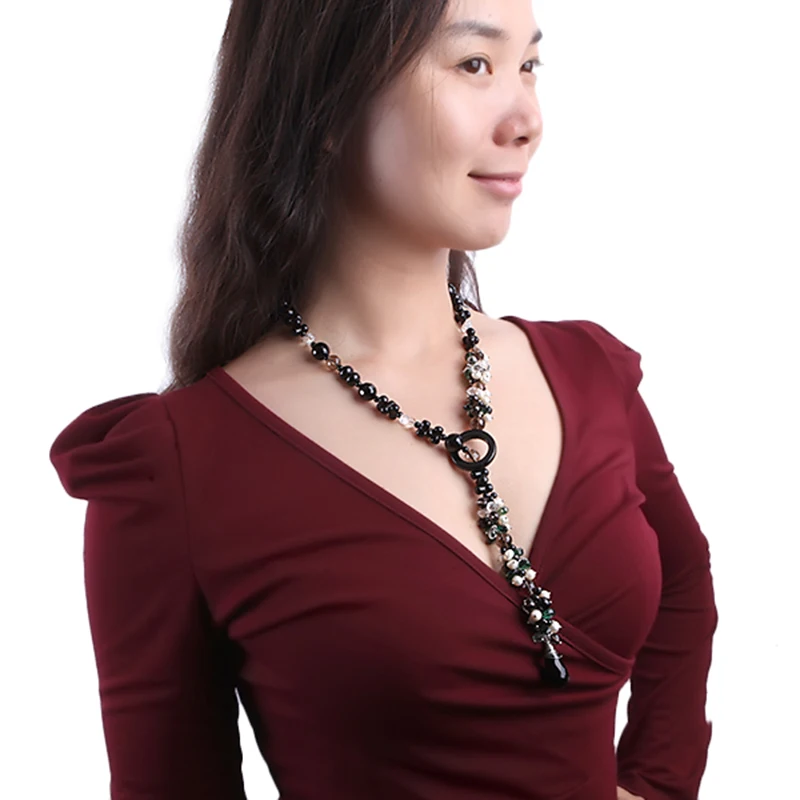 

JYX Vintag Royal style!Charming Multi color crystal chips necklaces agate 10mm crystal chain long 28" delicate jewelry gift