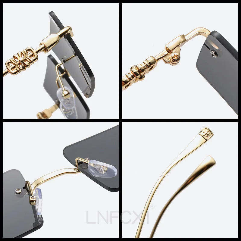 

LNFCXI Rimless Rectangle Sunglasses Women Men Shades Tea Pink Blue Gradient UV400 Sun Glasses Retro Frameless Sun Glasses