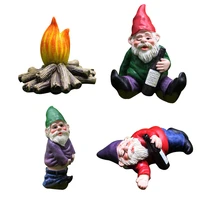 4pcsset fairy garden miniature ornaments set mini dwarf bonfire statues for planter flower pot decor accessories