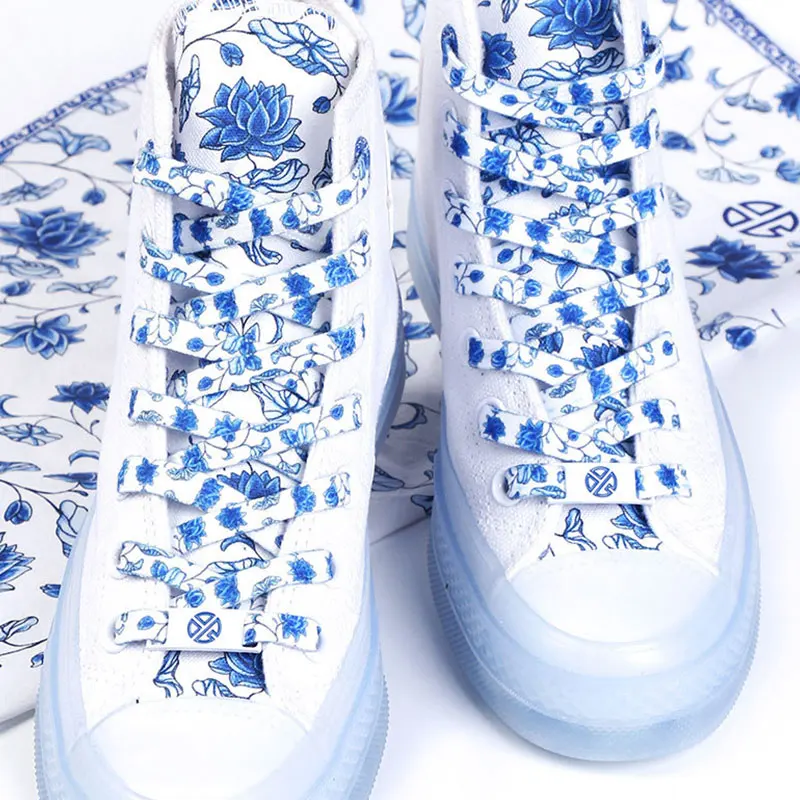 

Chinese Style Blue And White Porcelain Shoelaces Sports Flat Shoe Laces Women Men Casual Boot Lace Bootlaces Sneakers Shoes Rope