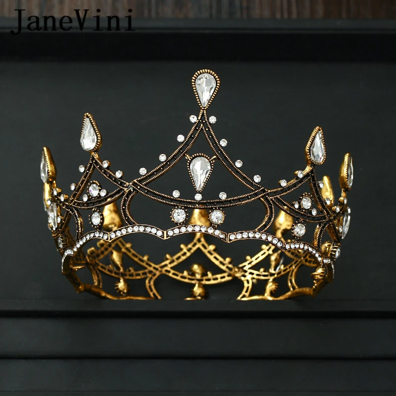 

JaneVini Vintage Baroque Gold Bridal Tiaras Crowns Wedding Hair Diadem Rhinestones Queen Hair Jewelry for Wedding Headdress 2020