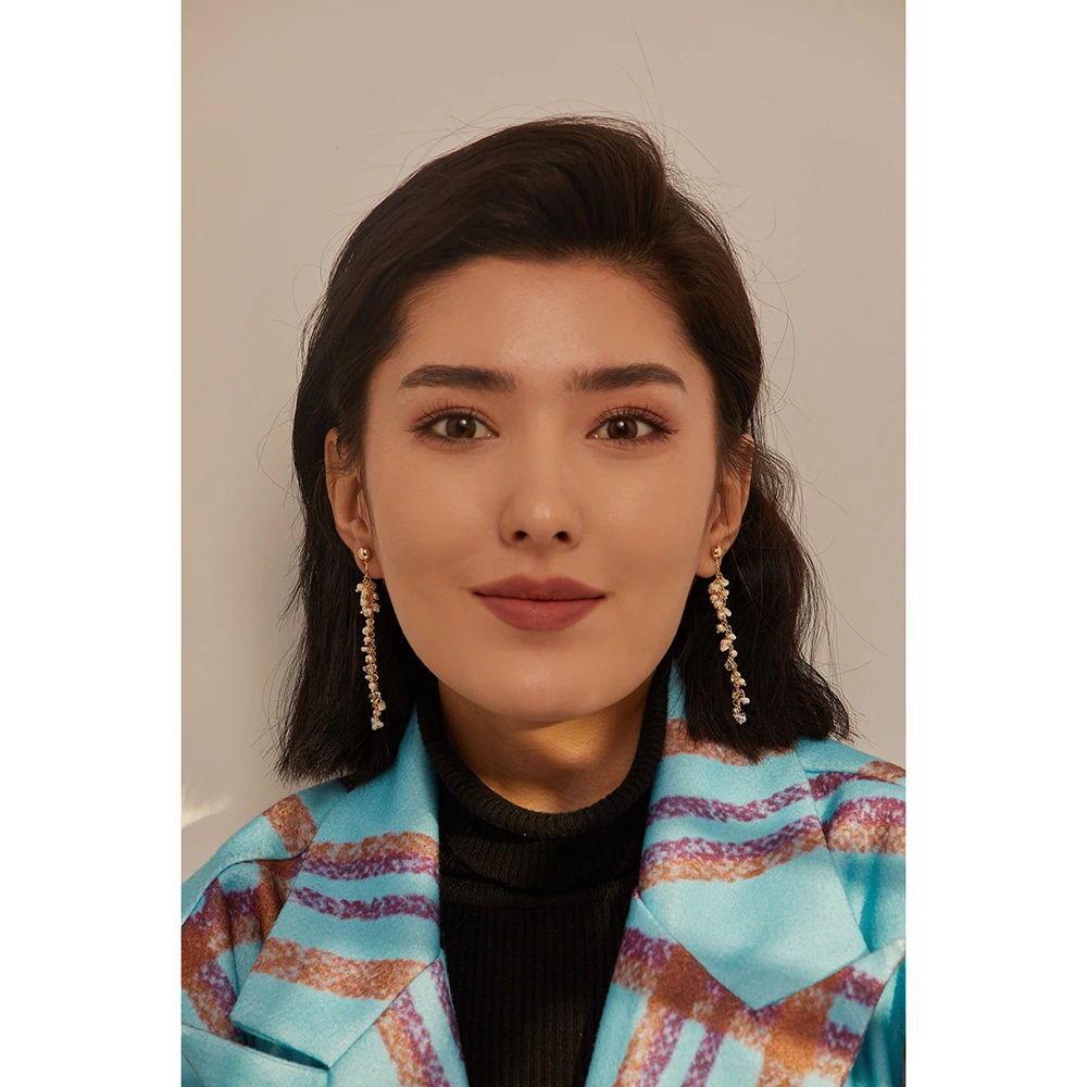 Yhpup Модная медная длинная цепь длинные висячие серьги с натуральным жемчугом