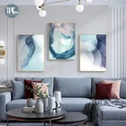 Настенная картина в скандинавском стиле с изображением голубого облака, абстрактная текстура акварелью, линий, плакат, Настенная картина для украшения гостиной