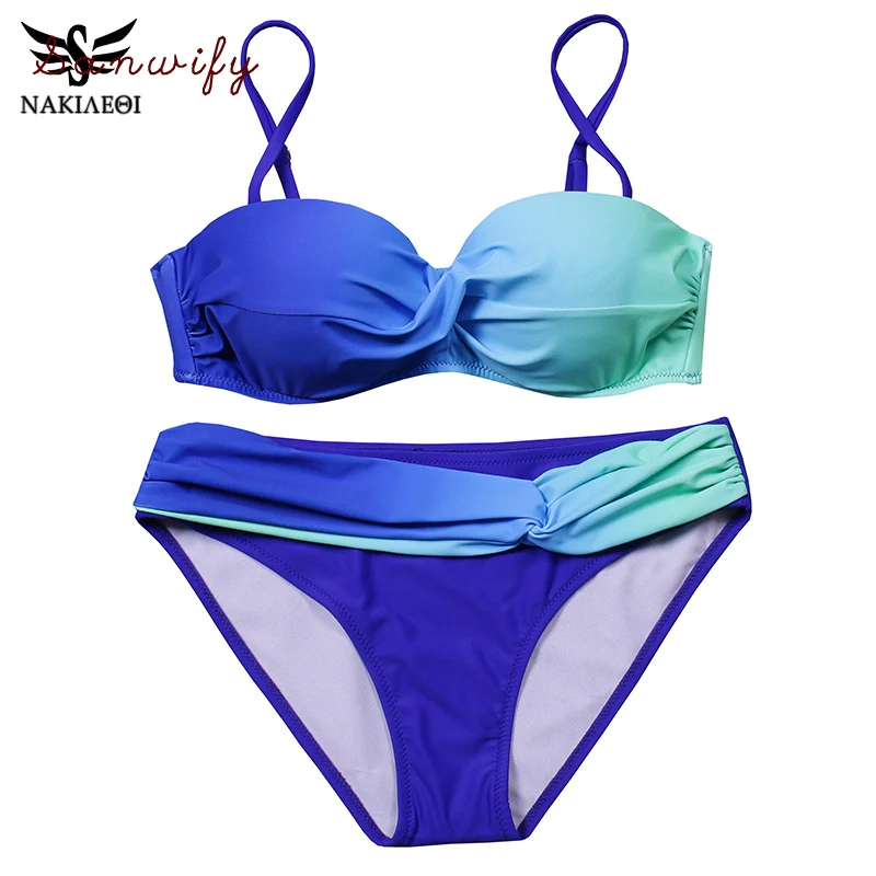 Женский купальник-бикини с пуш-ап комплект бикини градиентной расцветки пляжная