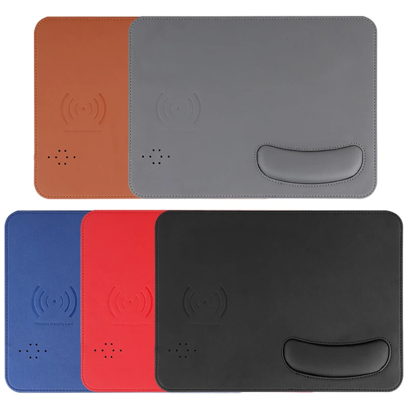 with phone wireless charging pu leather wood grain waterproof charger mousepad for pc laptop desk portable gaming cute mouse pad free global shipping