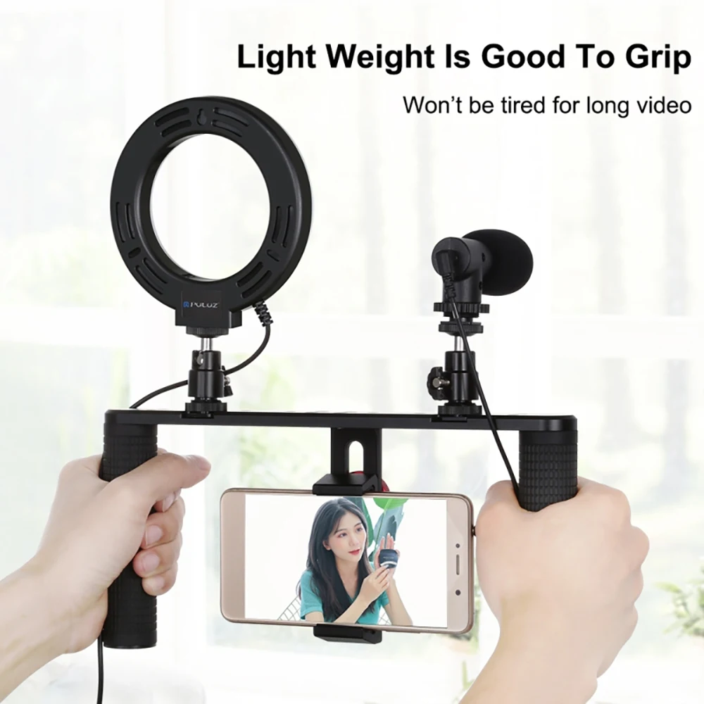 

4 In 1 Vlogging Live Broadcast Ring LED Selfie Light Phone Video Rig Handle Stabilizer Bracket Kits