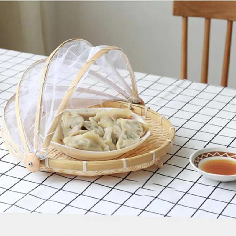 Плетеная корзина для пикника с защитой от насекомых ручной работы фруктов и