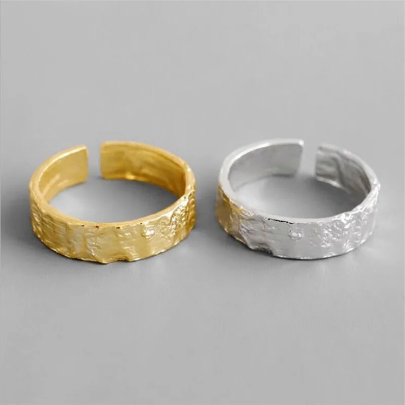 

Fashion Irregular Tin Foil Paper Pattern 925 Sterling Silver Jewelry Concave Convex Gold And Silver Personality Rings R453