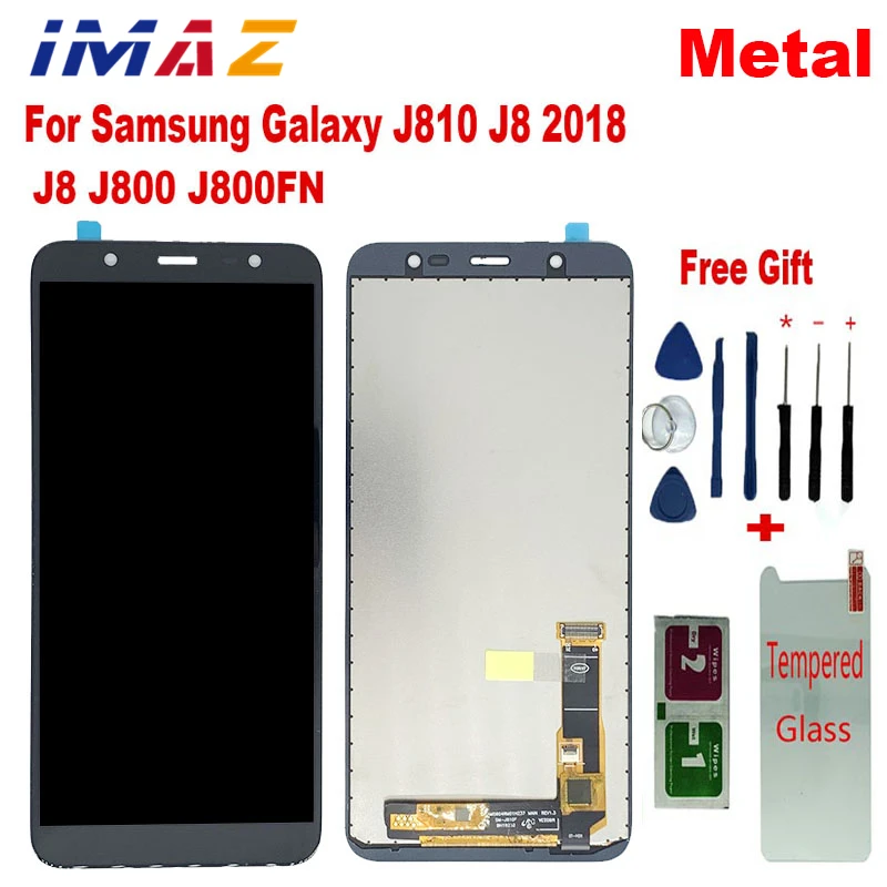 Металлический металлический стеклянный ЖК-дисплей IMAZ для Samsung J8 2018 J8 J800 J800F/FN, ЖК-дисплей с сенсорным экраном и дигитайзером в сборе для Samsung J810 LCD