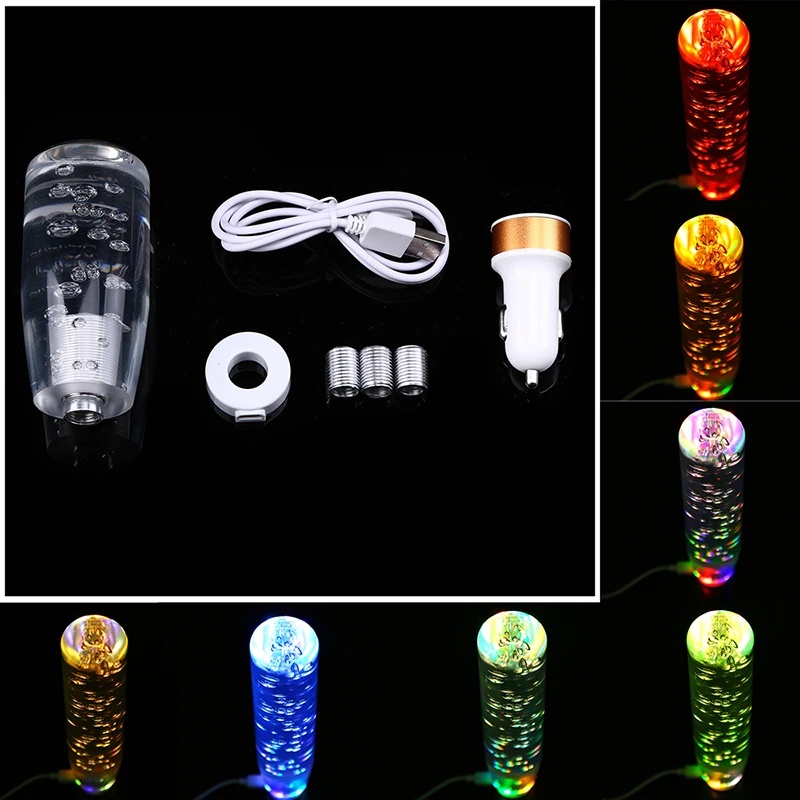Perilla de palanca de cambios RGB con luz LED Universal, cristal transparente, engranaje de burbuja, 10cm/15cm/20cm/30cm, gradiente Multicolor