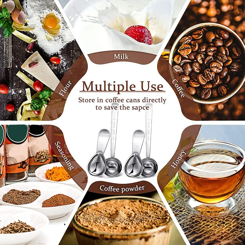 

2 Pieces Coffee Scoops Stainless Steel Measuring Coffee Scoop and 2 Pieces Short Handle Tablespoon for Tea Sugar