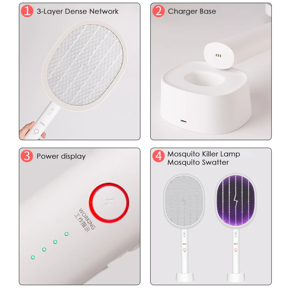 

2 In 1 Electric Mosquito Killer With UV Lamp USB 1200mAh Rechargeable Bug Zapper Summer Fly Swatter Trap Home Bug Insect Racket
