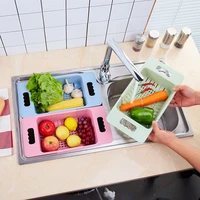 silicone vegetable washing basket retractable adjustment fruit and vegetable basket collapsible sink with handle kitchen tools