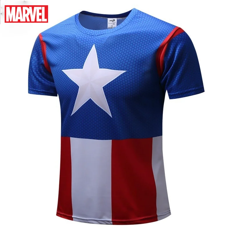 

Disney Avengers Iron Man Spiderman Captain America Sports Fitness Quick Dry Superhero Tight Short Sleeve T-Shirt