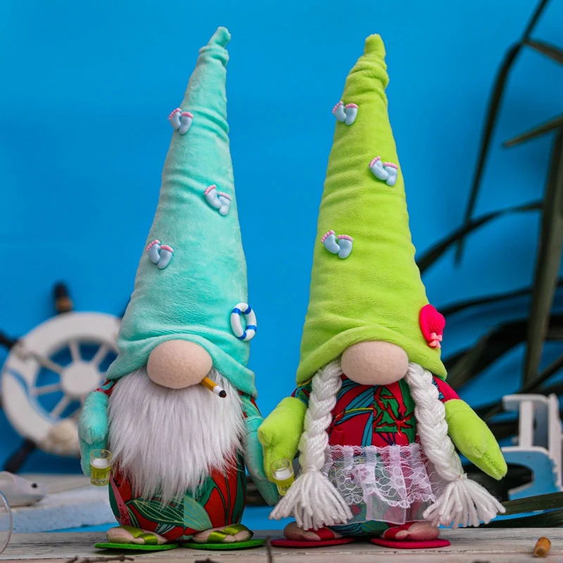 2Pcs Summer Slippers Gnome World Oceans Day Holiday Plush Faceless Doll Dwarf Home Party Festival Gift Desktop Ornaments | Дом и сад