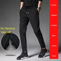 velvet straight casual pants mens double headed invisible zipper open backed pants with big opening outdoor sex sports pants