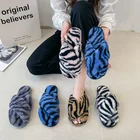 Сланцы женские зимние с искусственным мехом, теплые мягкие пушистые шлепанцы, искусственный мех, сланцы, плоская подошва, сланцы
