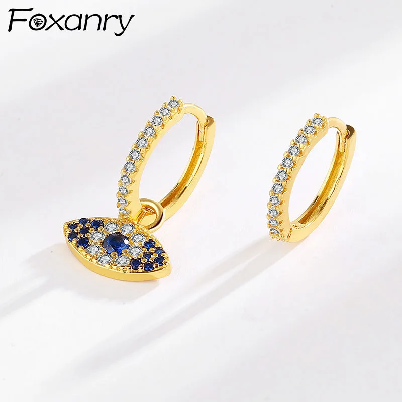 

Evimi Prevent Allergy 925 Standard Silver Hoop Earrings for Women Trendy Elegant Asymmetric Sweet Blue Zircon Bride Jewelry