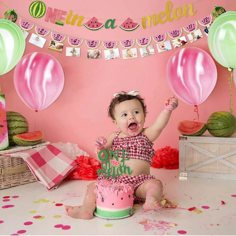

Summer Fruit Theme Watermelon Party Decor One In Melon Banner 1st Birthday Party supplie One Year Birthday Girl Baby Shower Deco