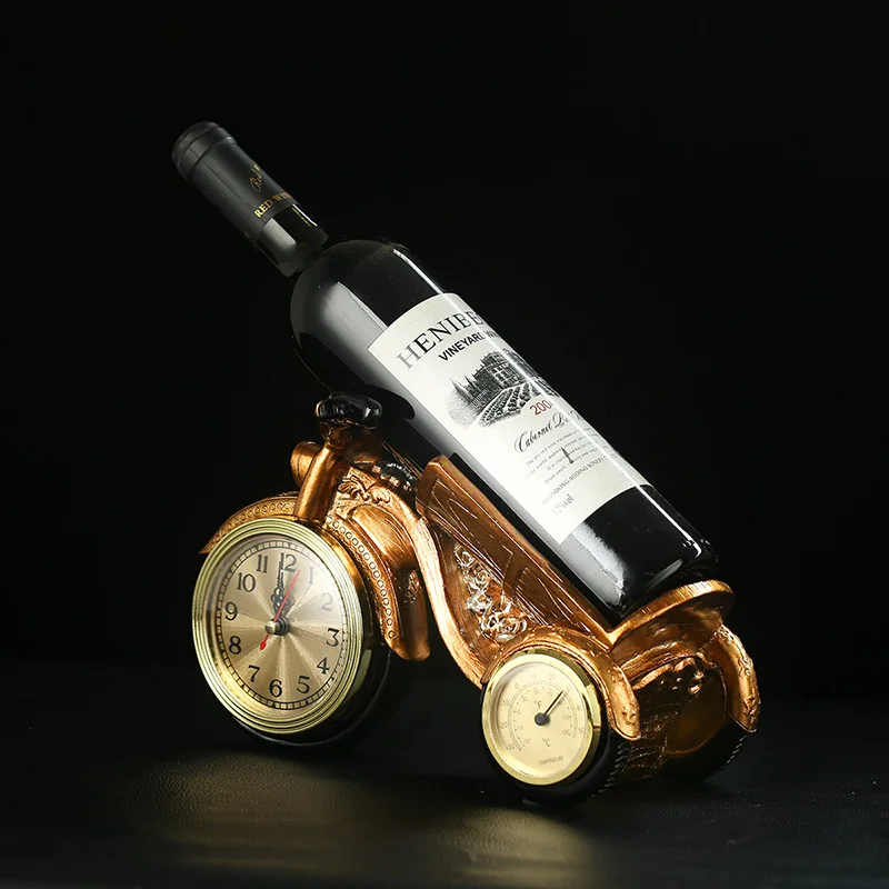 

Creative Resin Wine Racks Display Shelf Kitchen European Wine Holder Stand With Desk Clock Wine Whiskey Organizer Restaurant Bar
