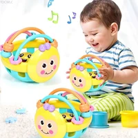 soft rubber juguetes baby cartoon bee hand knocking rattle dumbbell early educational toy for kid hand bell baby toy 0 12 months