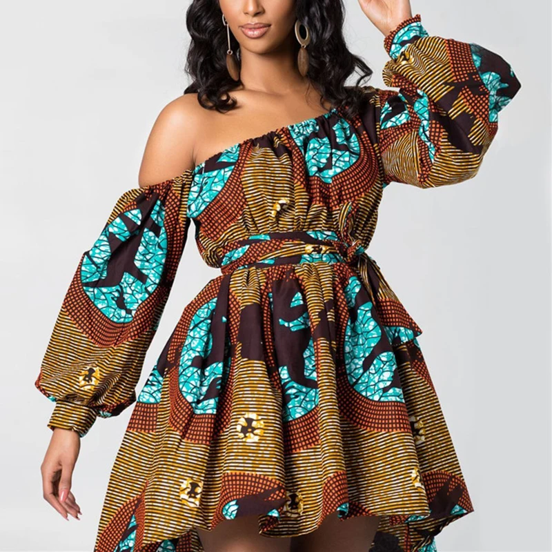 

Women African Clothes Colors Print Maxi Dress Women Sexy Shoulder Off African Dresses for Women Robe Africaine Multiple Wear