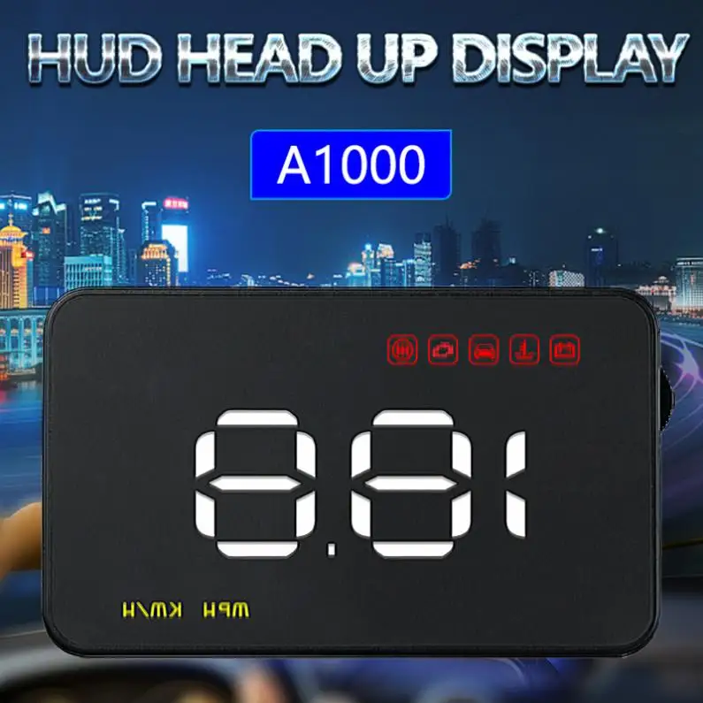 

A1000 3.5 Inch Car HUD Head Up Display Speedometer OBD2 II EUOBD Auto Projector Parameter Display with 6 Safety Alarms System