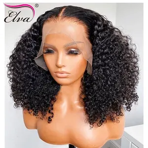 Короткие кудрявые парики для черных женщин, предварительно выщипанные вьющиеся человеческие волосы, парик бразильский кудрявый Боб, парик фронта шнурка Remy Elva, парик шнурка